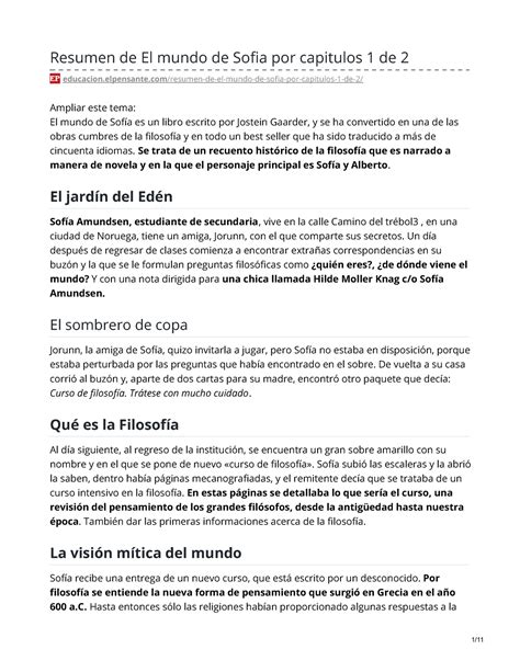 El Mundo de Sofia resumen por capítulos, Jostein。